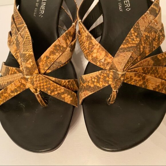 DONALD J. PLINER BROWN LEATHER WEDGE THONG SANDAL SHOES STRAPS - Picture 4 of 14